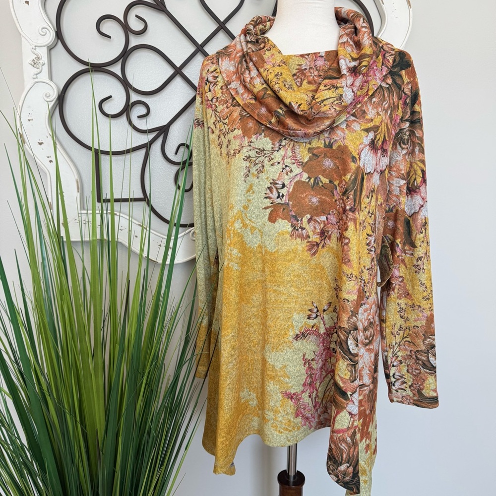 NWT ONE WORLD Size XL Long Sleeve Cowl Neck Blouse Top